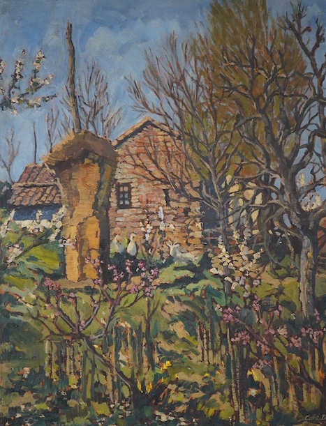 L. Favell, Modern British oil on board, Garden scene, together with a similar work inscribed Gabicce Cattolica, dated 1946, largest 45 x 35cm, both unframed. Condition - good